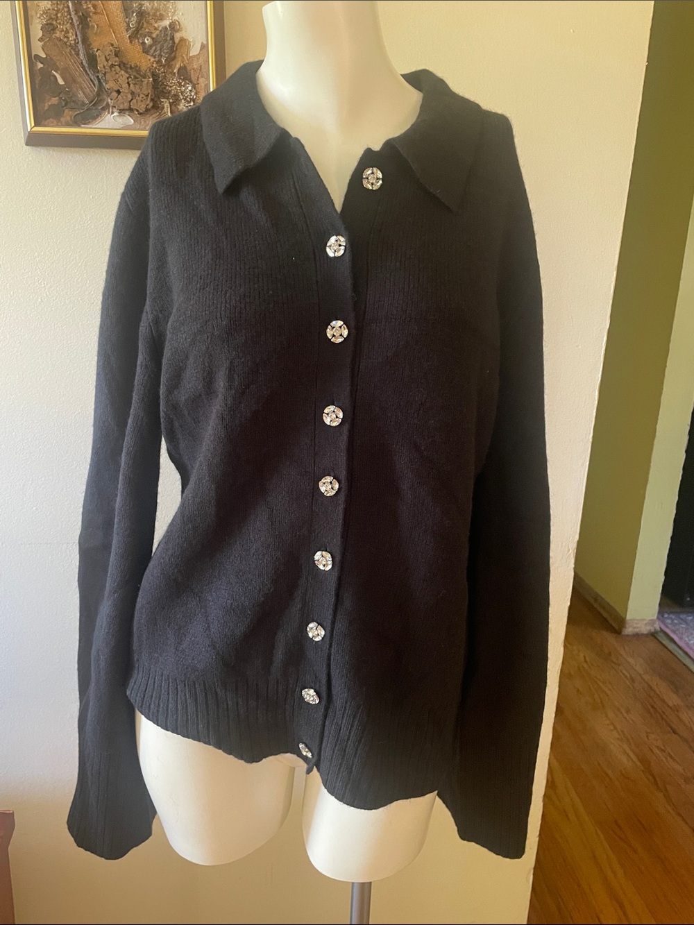 J. Crew Black Rhinestone Sparkly Button-Front Lamb’s Wool Sweater Cardigan